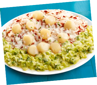 St Jacques, fondue de poireaux, et riz basmati