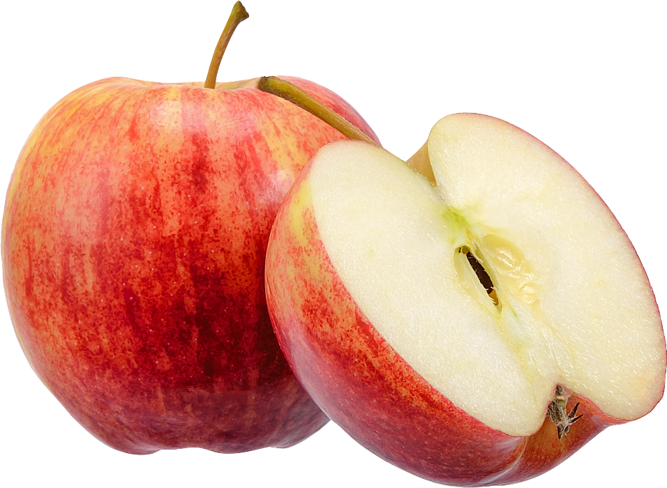 Une pomme entière et une demie pomme