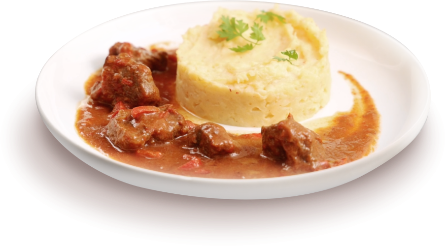 Une assiette avec une proposition de présentation du boeuf fondant