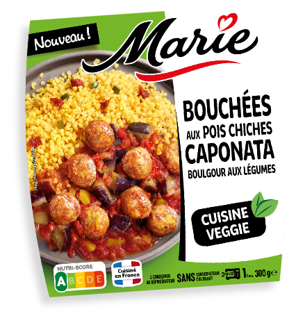 plat Marie veggie bouchées pois chiches caponata boulgour aux légumes