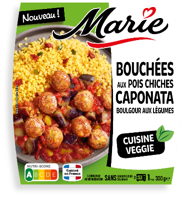 plat Marie veggie bouchées pois chiches caponata boulgour aux légumes