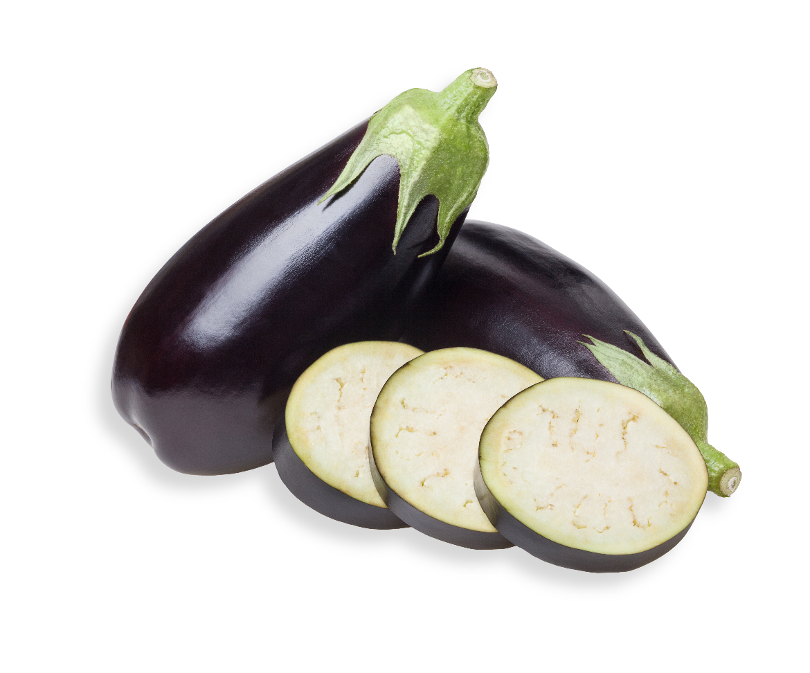 aubergines fraîches avec tranches coupées