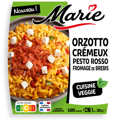 plat Marie veggie orzotto crémeux pesto rosso fromage de brebis