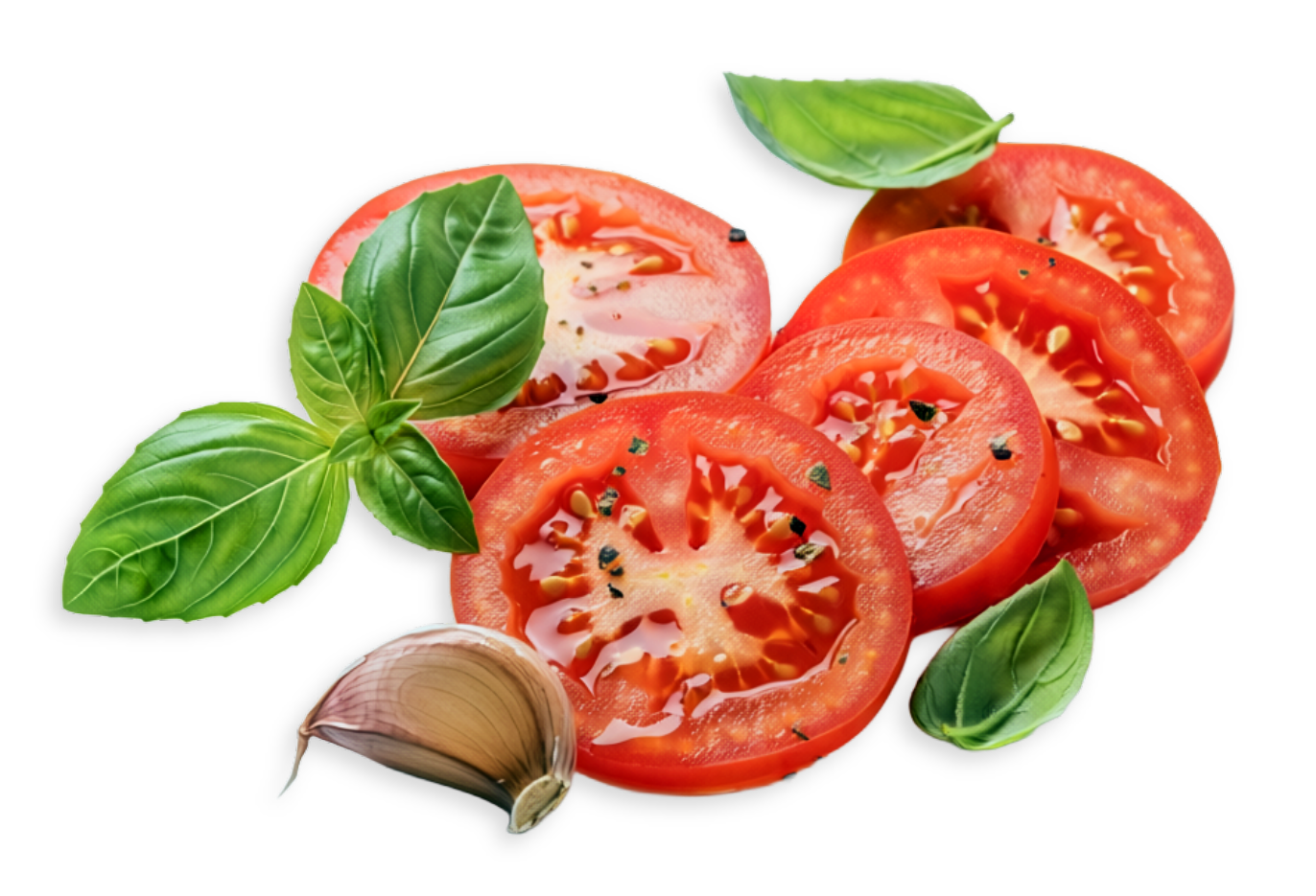 tranches de tomates avec basilic et ail